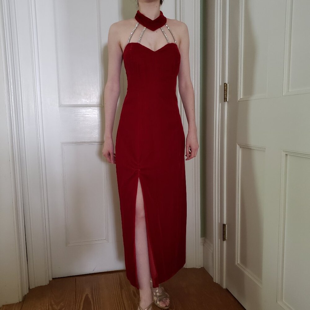 SALE Red Velvet with crystals sweetheart gown Small